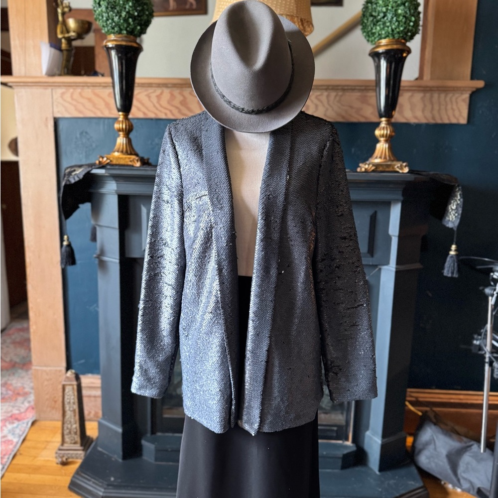 Elegant Charcoal Sequin Jacket